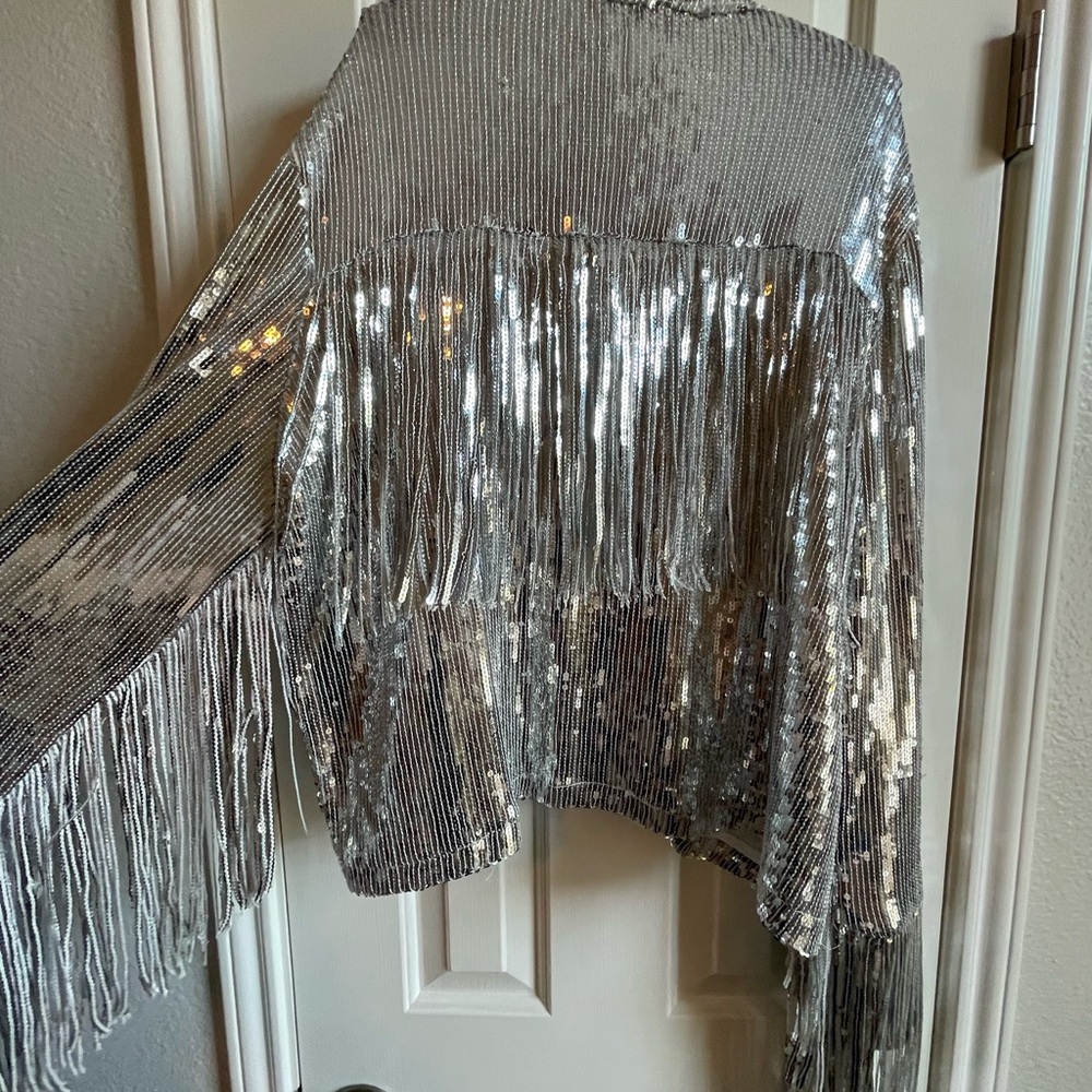 Silver Fringe Sequin Jacket - image 2